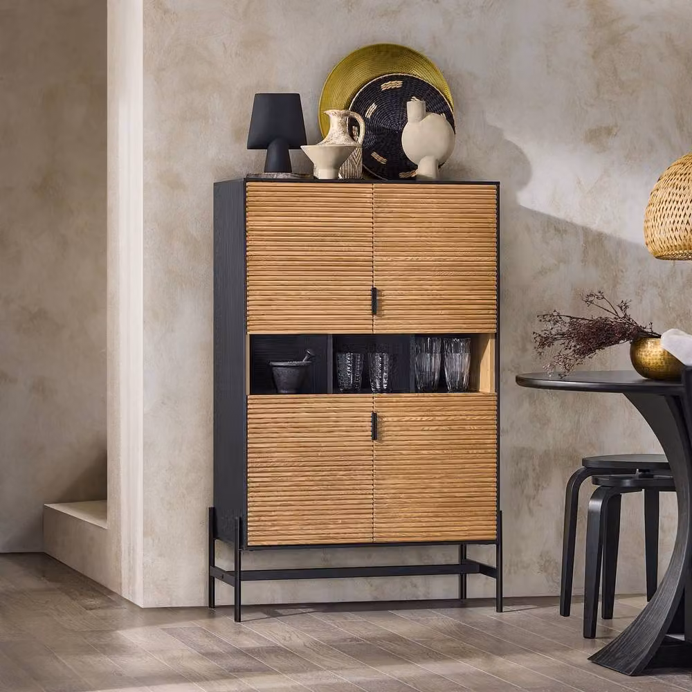 SoBuy Modern Tall Sideboard Cabinet in Black and Brown – 2