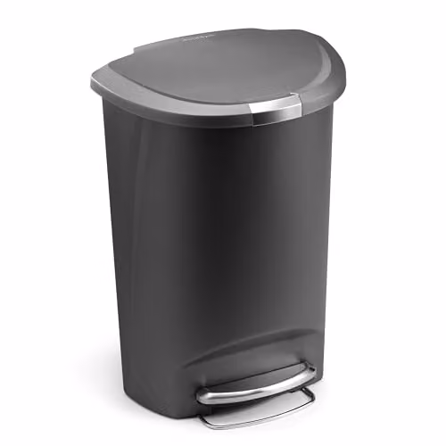 simplehuman CW1357 50L Semi-Round Kitchen Pedal Bin with Lid Lock and Silent Soft Close Lid, Grey Plastic and Steel – 1