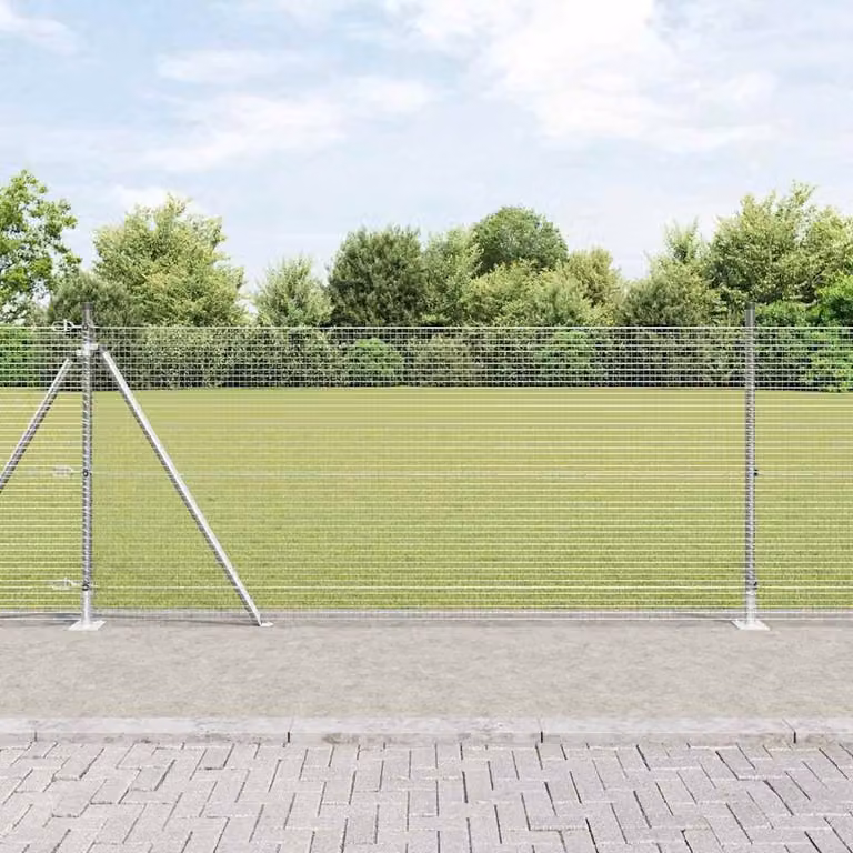 Berkfield Home Single-Bar Welded Wire Fence with 13 Flanged Posts, Galvanised Steel, Silver, 0.8 x 50 m
