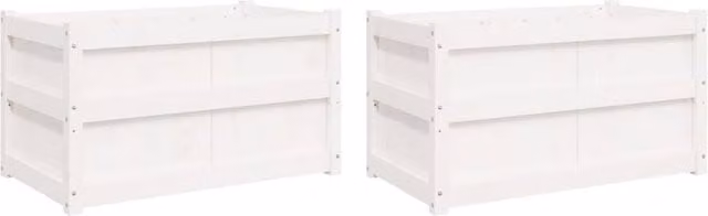 Berkfield Home Garden White Solid Wood Pine Planter Tub, 2 Pack