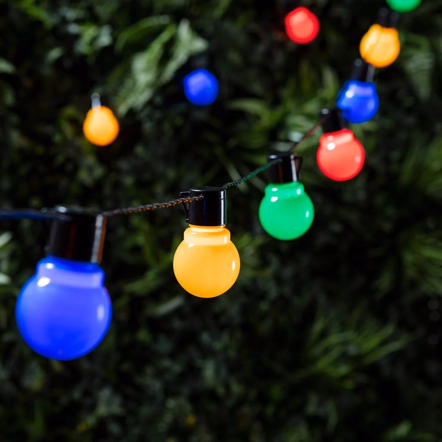 Lights4fun 30 Multi Coloured LED Fiesta Festoon Lights with Black String and Vintage Sphere Bulbs