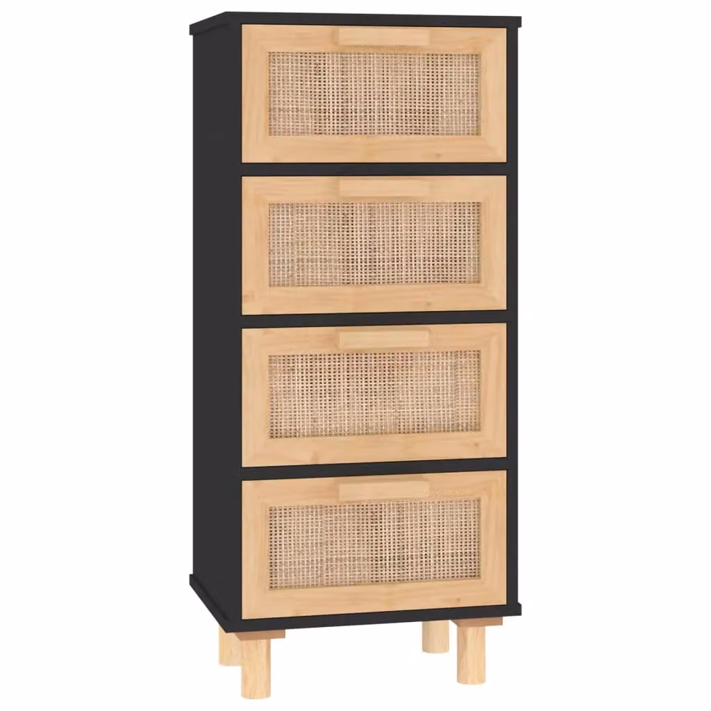 Berkfield Home Black Sideboard in Solid Pine and Natural Rattan, W/D/H: 40 x 30 x 90 cm – 2