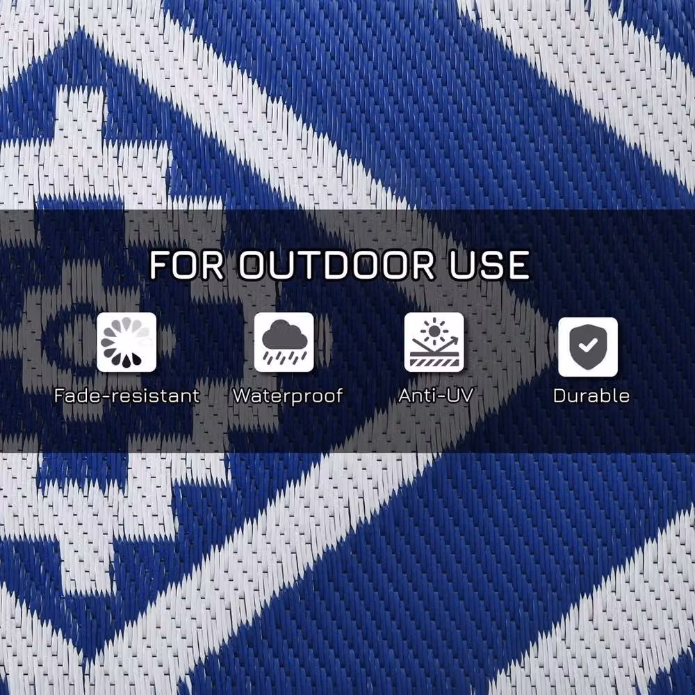 VOGREX Reversible Waterproof Outdoor Garden Rug in Blue and White, W/D: 182 x 274 cm – 2