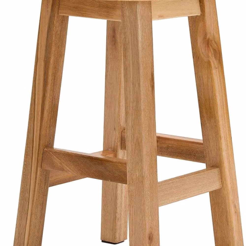 FLAVORA Beige Solid Oak Round Kitchen and Dining Stool, Height: 70 cm – 4