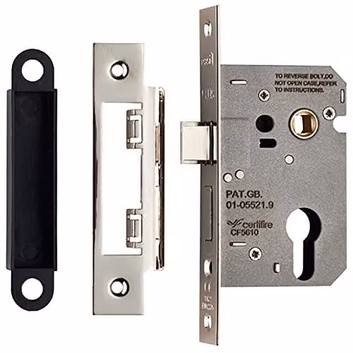 Loops 64mm Contract Euro Profile Sashlock with Square Forend in Silver Nickel Plated Finish