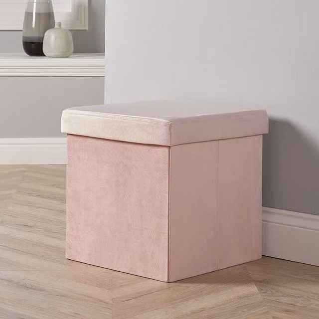 Home Source Sofia Square Ottoman in Blush Pink Velvet