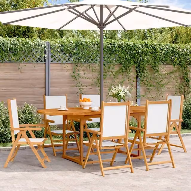Berkfield Home 7 Piece Garden Dining Set in White Fabric and Acacia Wood