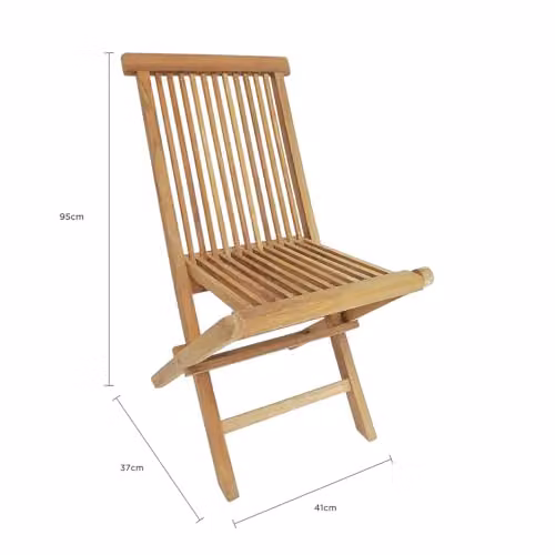 Charles Bentley Pair of Classic Teak Wood Folding Garden Chairs in Brown, H 89 x W 46 x D 40 cm – 2