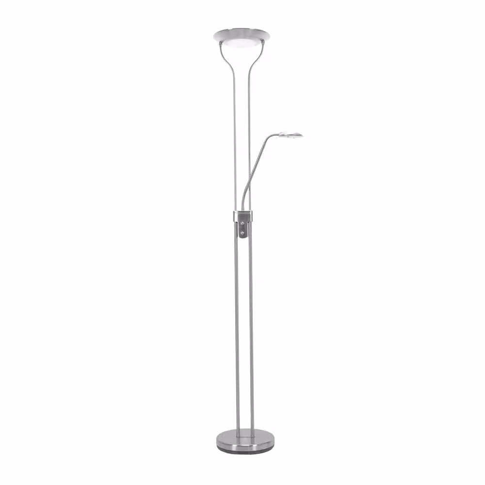 ValueLights Beata Integrated LED Uplight Floor Lamp with Task Reading Side Lamp in Silver Chrome – 2