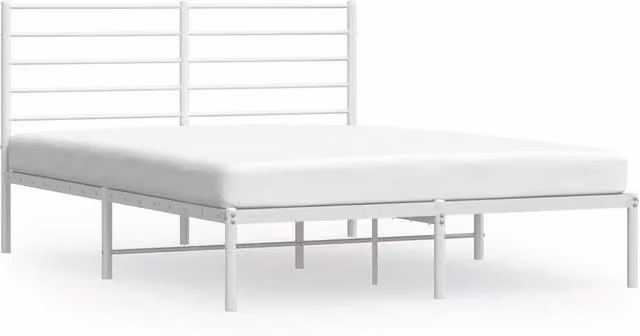 Berkfield Home Metal Bed Frame with Headboard in White, W/D/H: 140 x 190 cm