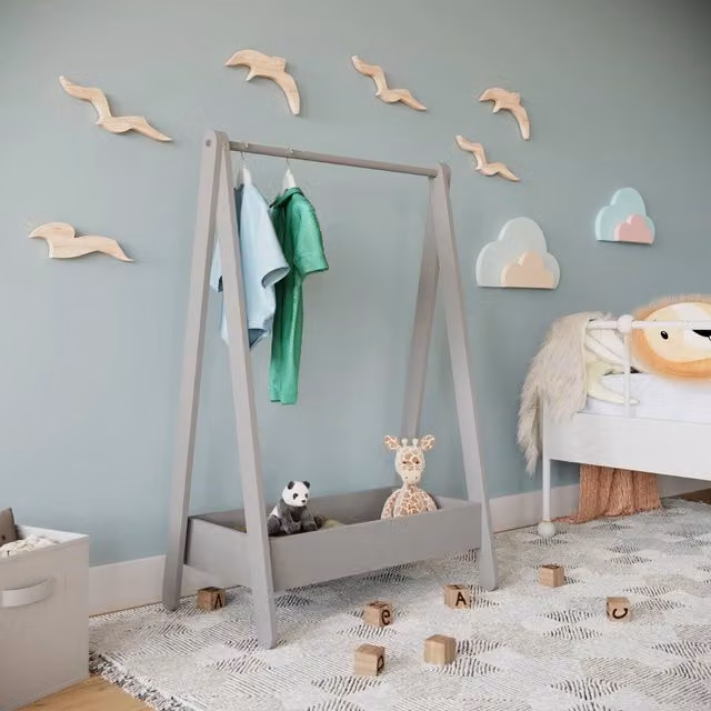 EONLION Grey Wooden Childrens Clothes Rail with Storage Shelf, W/D/H: 99 x 42 x 64.5 cm – 1