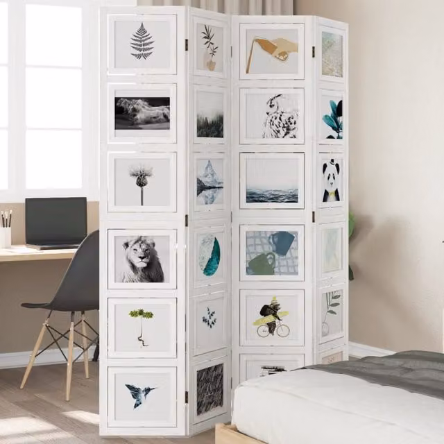 Berkfield Home 4-Panel Room Divider in White Solid Paulownia Wood