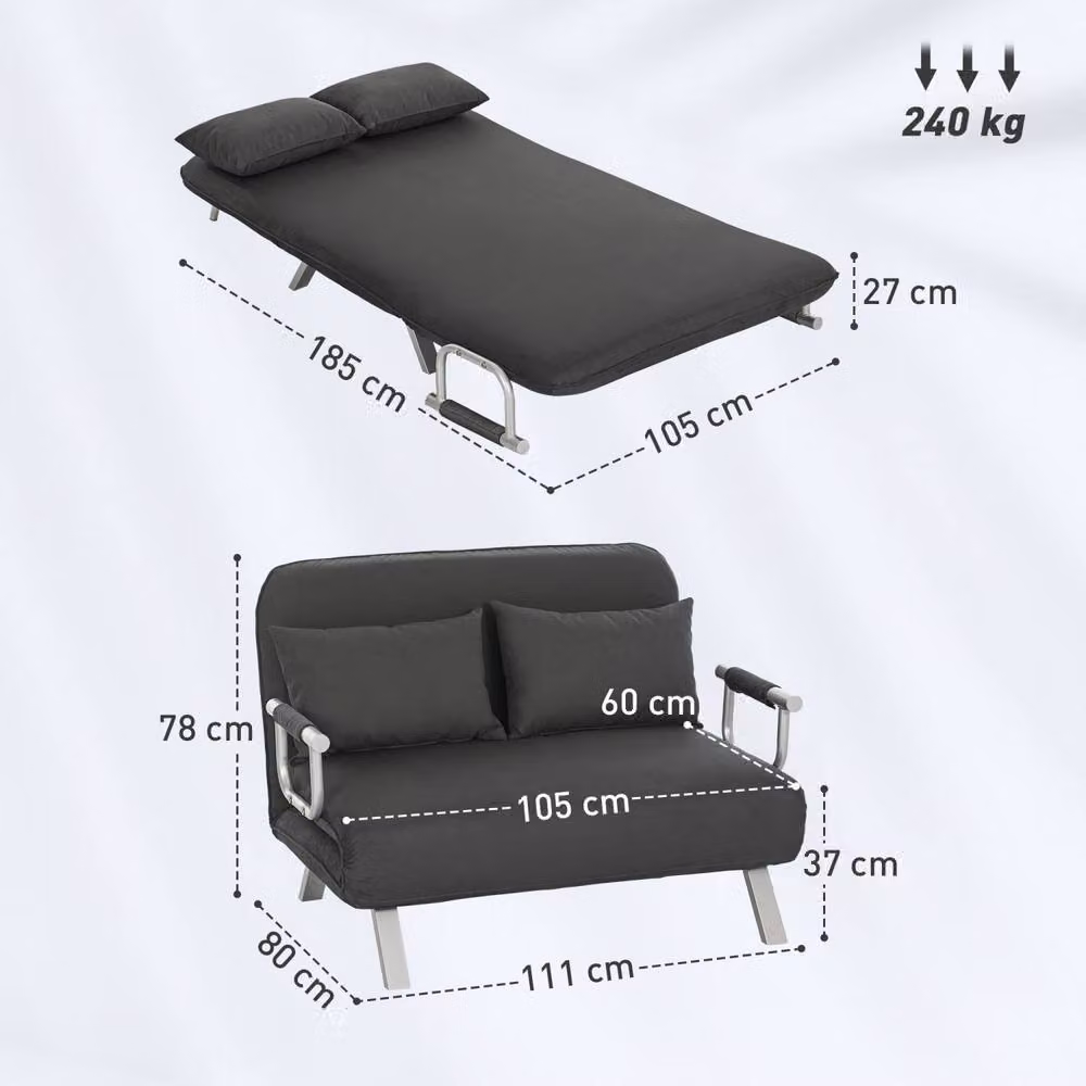 Wyld Haus Fiyo 2 Seater Click Clack Sofa Bed in Anthracite Grey with Microfibre Fabric and Scatter Cushions, W/D/H: 111 x 80 x 78 cm – 3