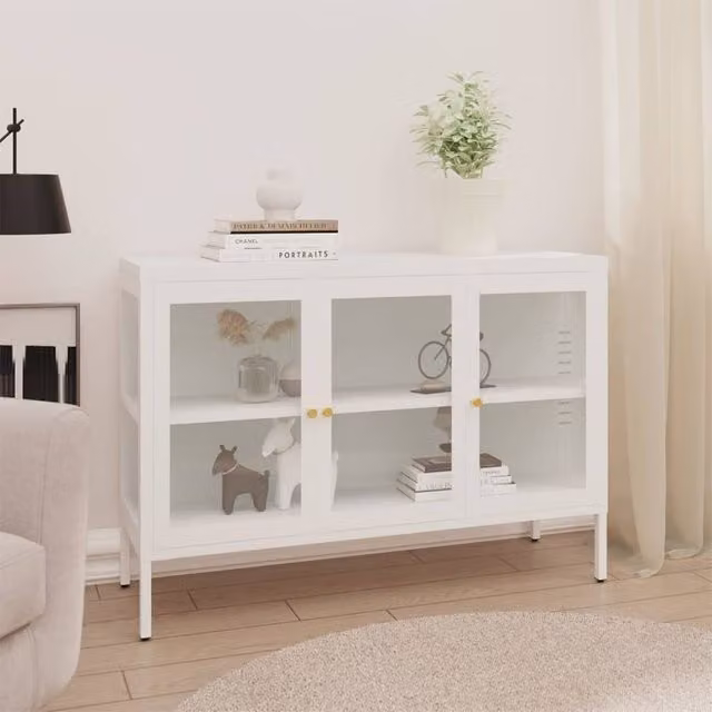 Berkfield Home White Sideboard in Steel and Glass, W/D/H: 105 x 35 x 70 cm – 1