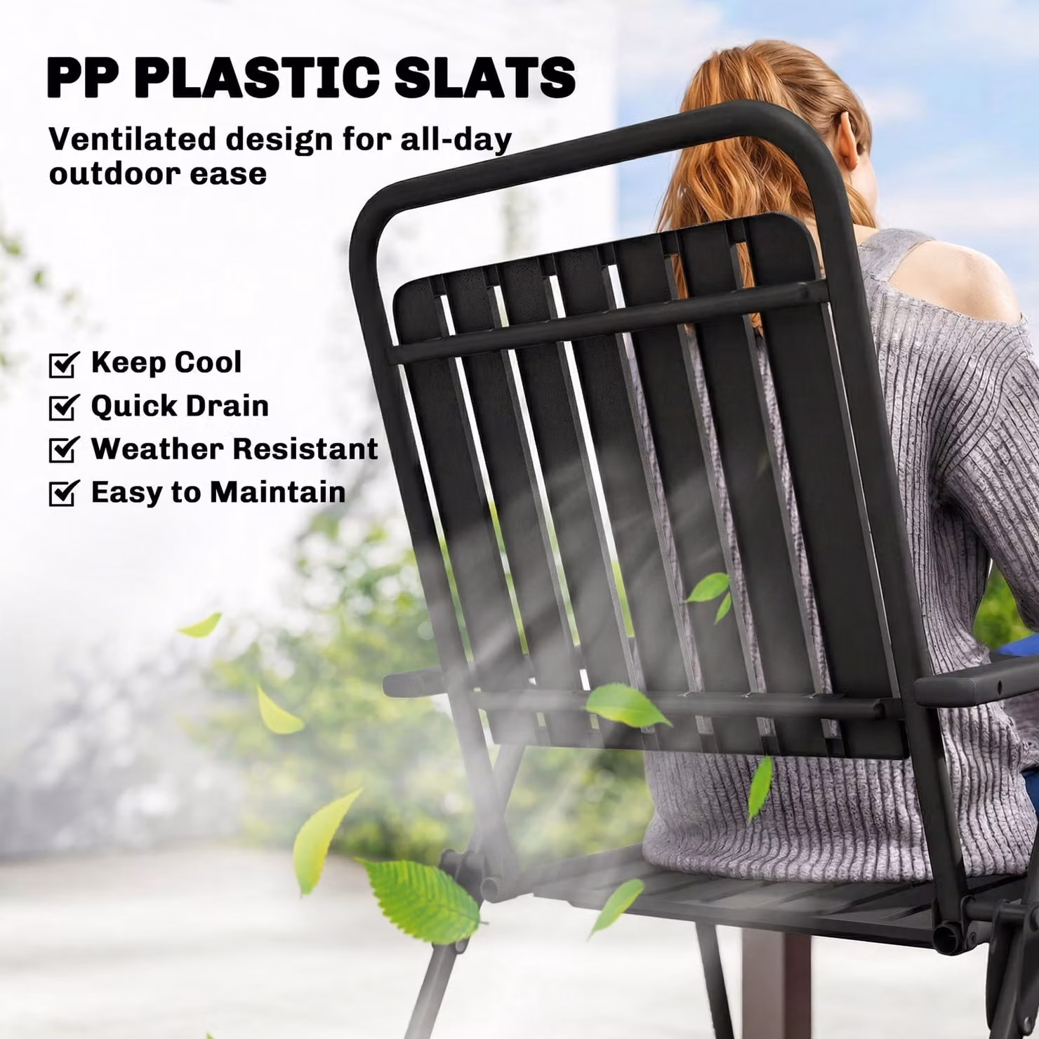 Outsunny Set of 4 Black Folding Garden Dining Chairs with Armrests and Plastic Slatted Seats – 5