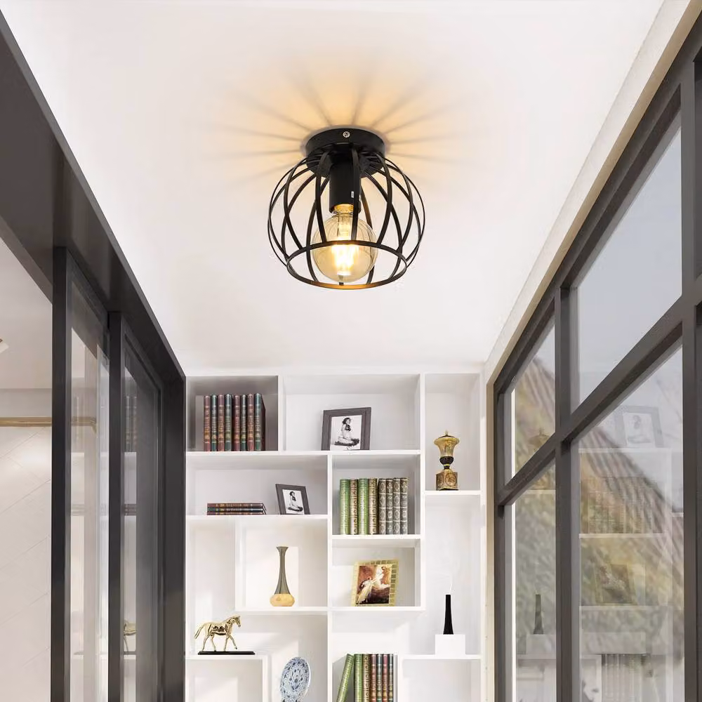 Pheashine Modern Retro Industrial Ceiling Light, Black, E27, Diameter: 19 cm – 7