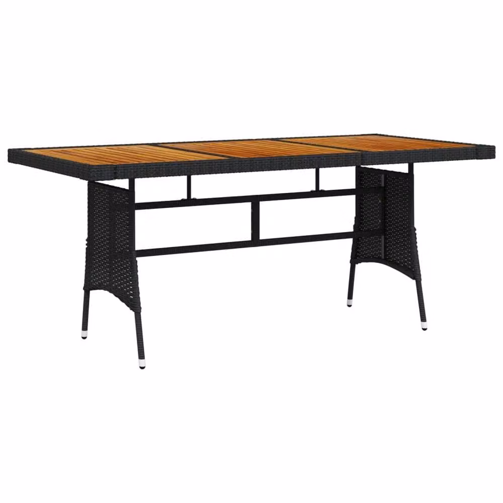 Berkfield Home Black Rectangular Garden Table with Poly Rattan and Solid Acacia Wood, W/D/H: 160 x 70 x 72 cm – 2