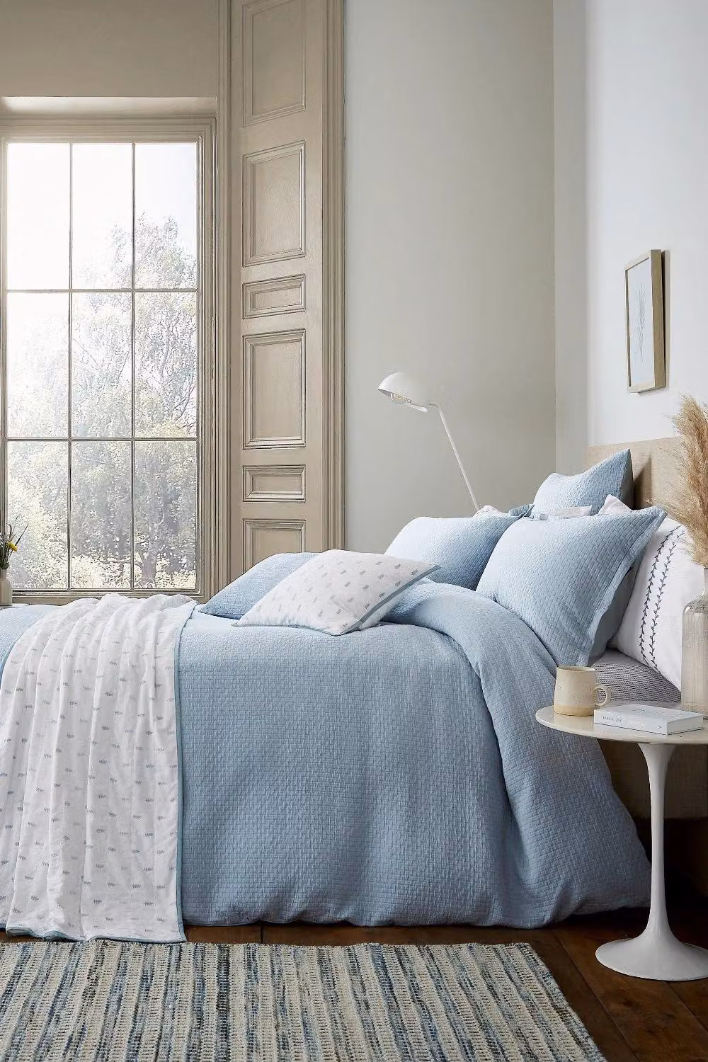 Murmur Hush Oxford Pillowcase in Blue Cotton Percale – 2