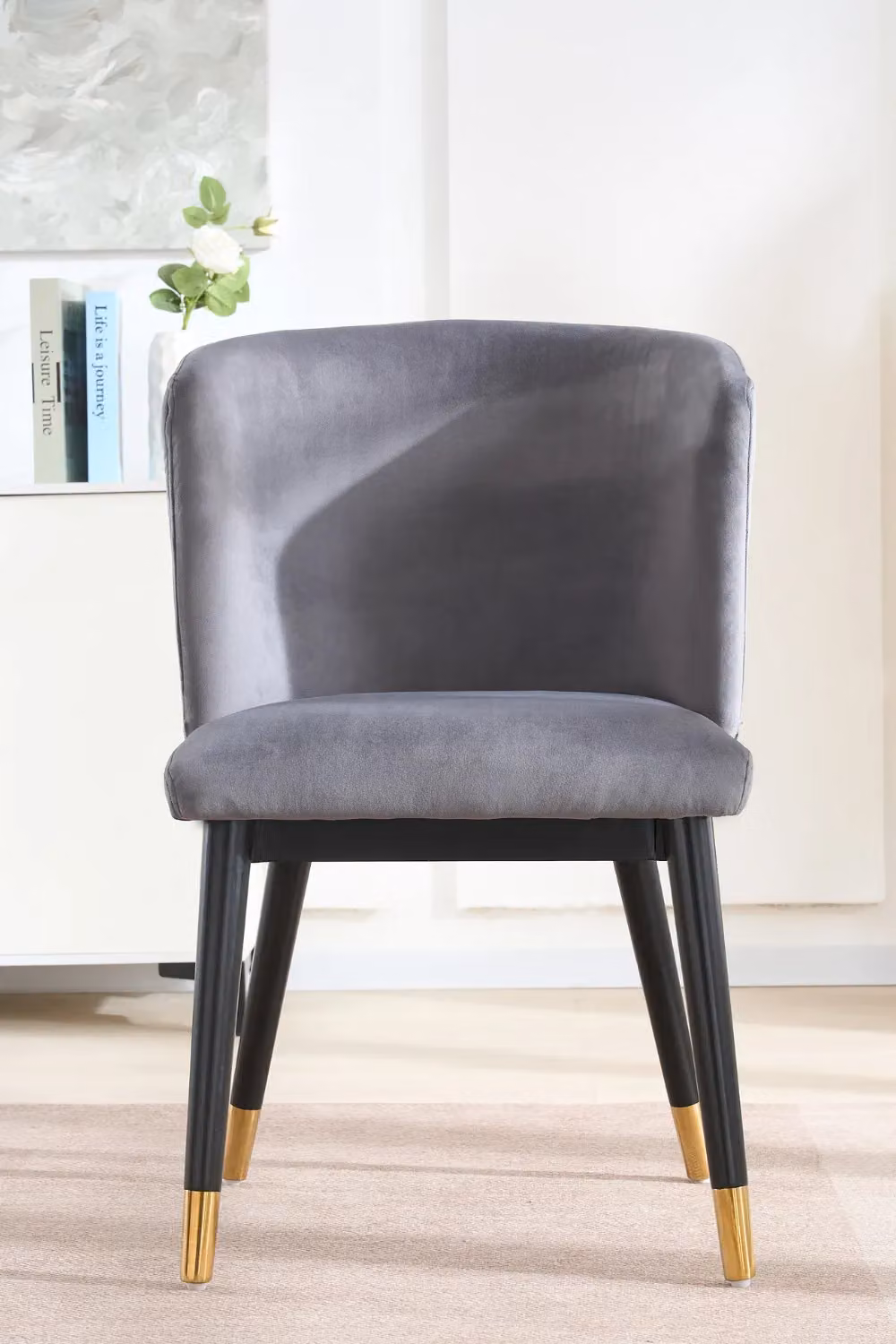 Life Interiors Sofina Modern Velvet Dining Chair with Tufted Back and Rubberwood Frame in Grey and Gold – 2