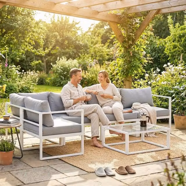 OUTSUNNY 5 Seater Modern Aluminium Garden Furniture Set with Coffee Table and Upholstered Cushions in Grey