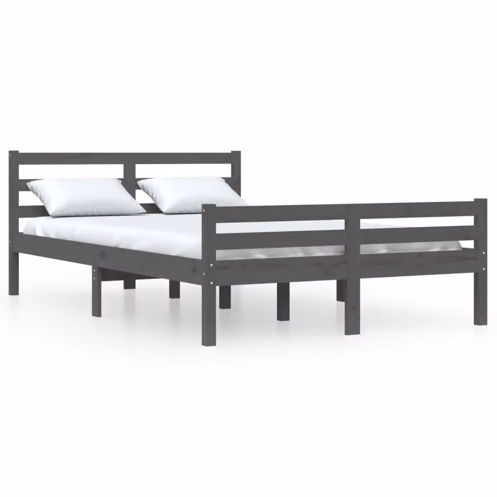 Berkfield Home Modern Grey Solid Pine Wood Bed Frame W/D/H: 140 x 190 cm – 2