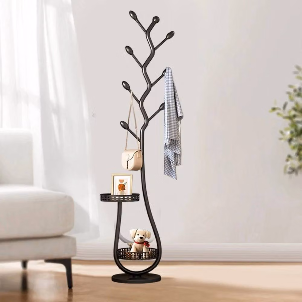 VOGREX Modern Metal Standing Coat Rack and Umbrella Hanger in Matt Black, H: 164.0 cm x W: 29.0 cm – 3