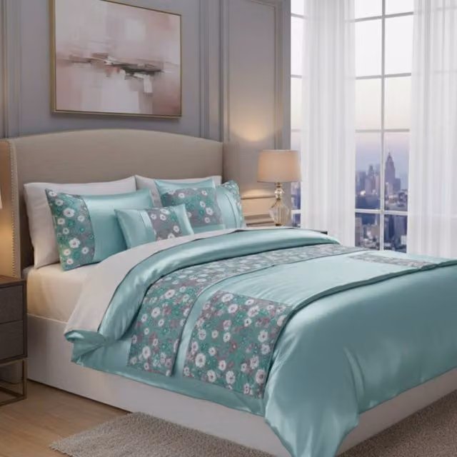 Snug City Blue Floral Embroidery Duvet Cover and Pillowcase Set, 180 x 200 cm