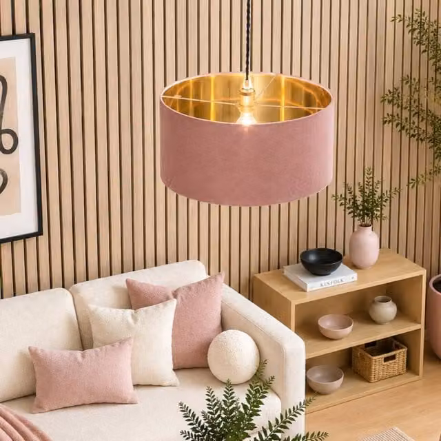 CGC Lighting Milano Oversized Large Cylinder Velvet Fabric Lamp Shade in Mauve and Gold