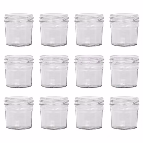 Argon Tableware Glass Jam Jars with Screw Tops, 90ml, Pack of 12, Transparent and Black