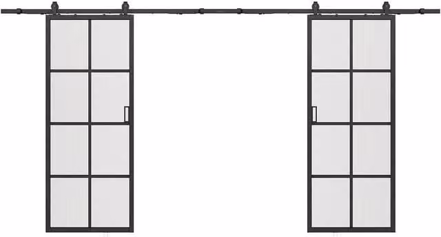 Vente-unique Double Sliding Door in Recess, Black Aluminium and Tempered Glass, Reversible Industrial Style, H: 205 cm – 1