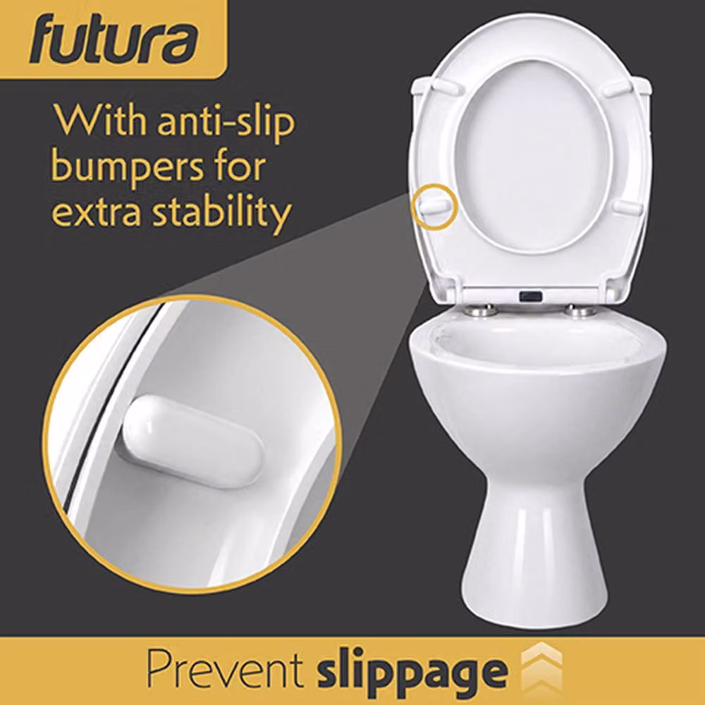 Futura D-Shaped Soft Close Toilet Seat with Quick Release in White, 50 cm – 3