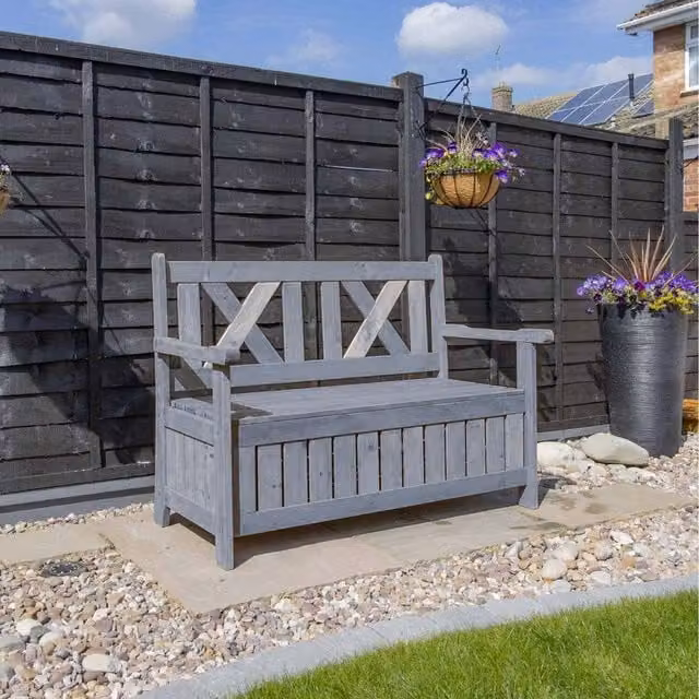 Jack Stonehouse Classic Wooden Garden Storage Bench Seat in Grey
