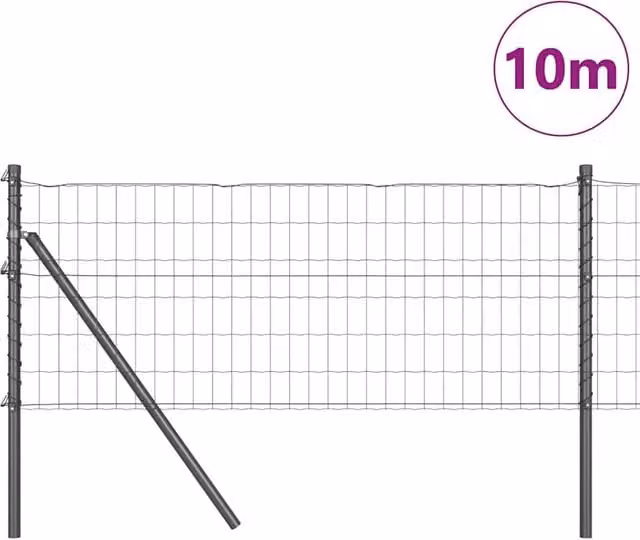 Berkfield Home Modern Euro Fence with 7 Posts, Galvanised Steel, Grey, 0.8 x 10 m – 1