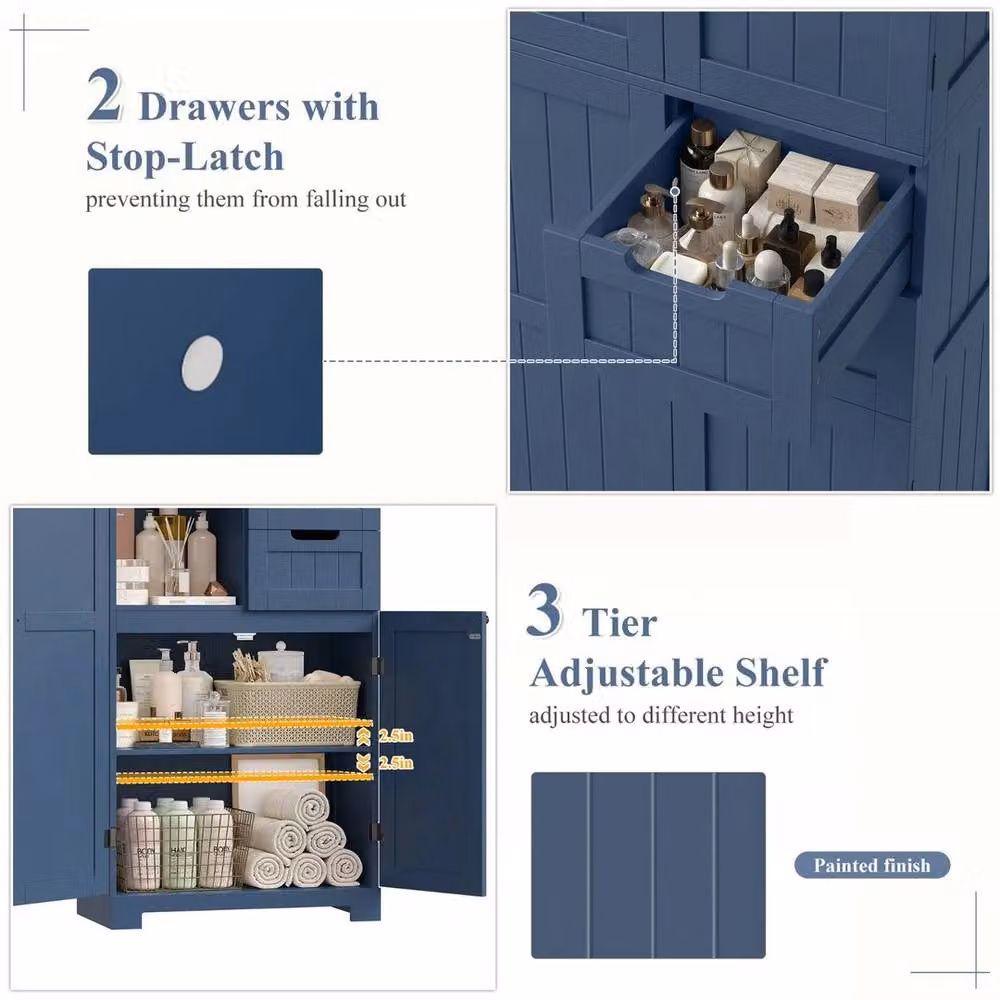 PAWNORA Blue Lacquered Wood Freestanding Bathroom Cabinet, Height: 164.5 cm – 3