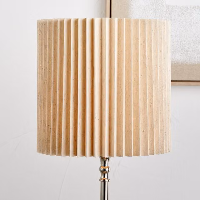 Pacific Lifestyle Natural Linen Hard Pleat Lampshade in Beige and Yellow, Diameter: 35 cm