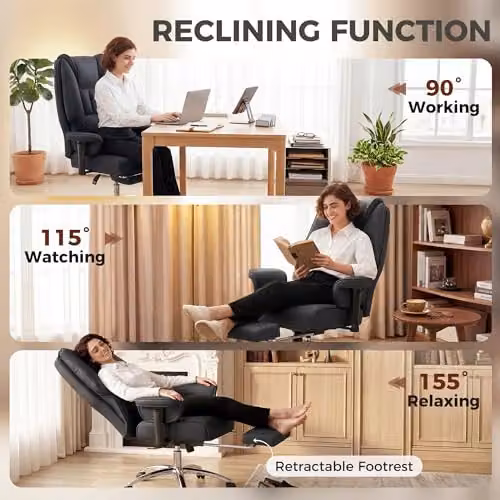 HOMCOM Executive Office Chair in Black with Ergonomic Design, Footrest and Headrest – 8