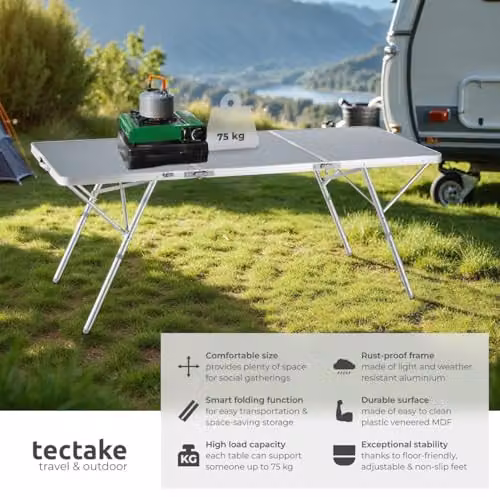 tectake Folding Camping Table in Grey with Aluminium Frame and MDF Laminate Surface, W/D/H: 180 x 70 x 70.5 cm – 3