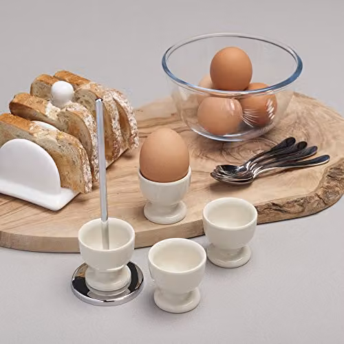 Zeal Stack and Store Egg Cup Set with Chrome Stand, Melamine, Beige/White – 2