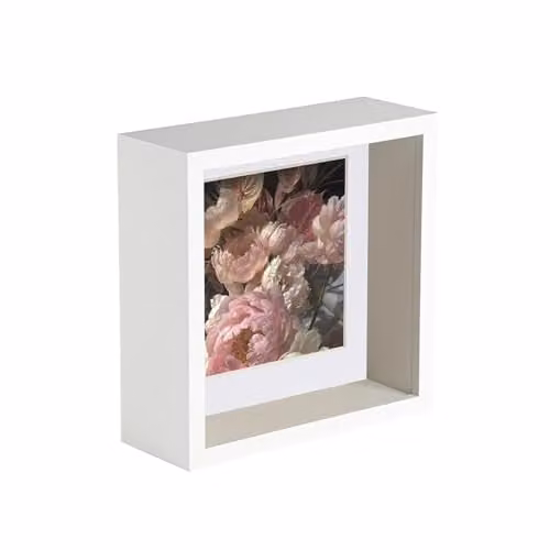 Nicola Spring White Square 3D Deep Box Photo Frame with 4 x 4 inch Mount