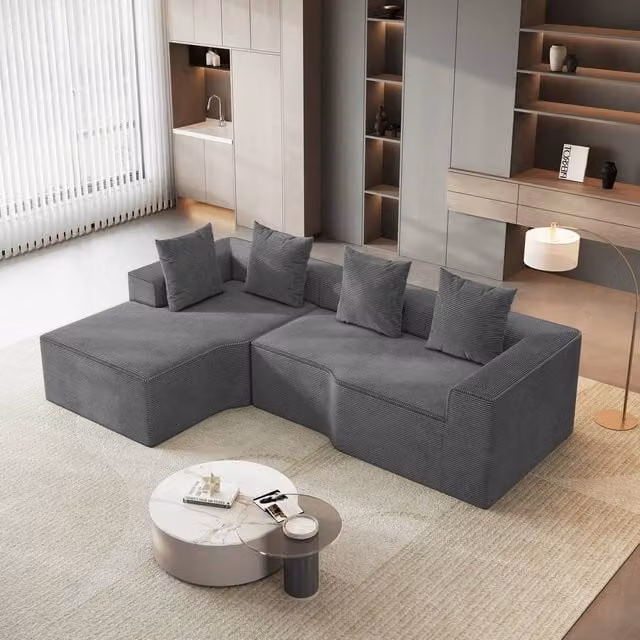 Dprodo Grey Corduroy Left-Facing L-Shaped Modular Sofa with Scatter Cushions – 1