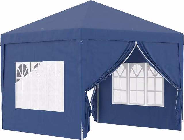 Outsunny Blue Pop Up Gazebo with Sides W: 300 cm, D: 300 cm, H: 196 cm