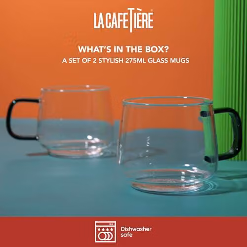 La Cafetiere Gyro Double Walled Glass Mugs, Set of 2, Green and Transparent, 275ml – 2