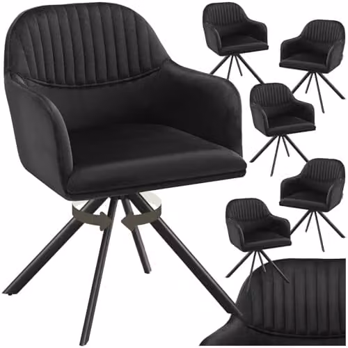 tectake Set of 6 Lona Armchairs in Black