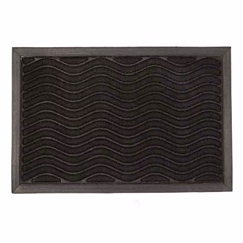 Nicola Spring Heavy Duty Black Waves Door Mat, W: 60 cm, D: 40 cm – 1