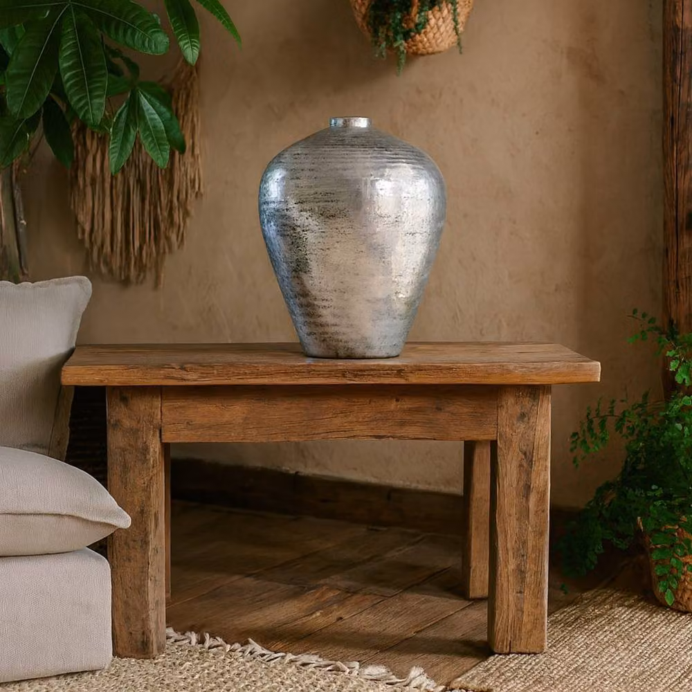 Wyld Haus Large Hammered Silver Ceramic Vase, H 57.0 cm x W 40.0 cm x D 40.0 cm – 2