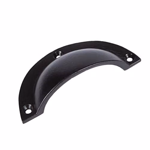 Hammer and Tongs Matt Black and Gold Iron Curved Cabinet Drawer Cup Handle with Screws, W: 9.5 cm, H: 4.6 cm