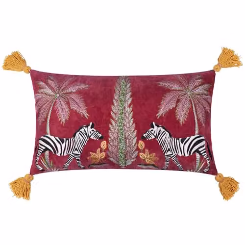 Wylder Tropics Kalahari Multicolour Floral Embroidered Velvet Cushion W/H: 50 x 30 cm
