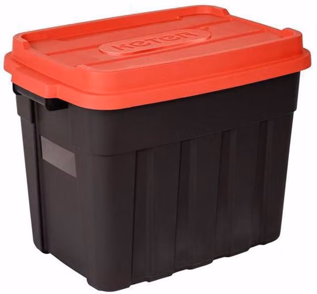 Keter Tuff Box 68L Stackable Storage Box with Lid in Black and Red, W/D/H: 60.5 x 40.1 x 25.8 cm – 5