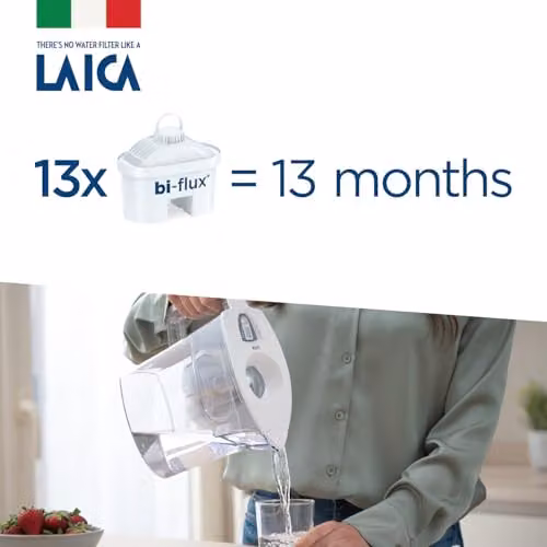 LAICA Prime Line Water Filter Jug and 13 Bi-flux Cartridges, Ivory, 3 l – 2