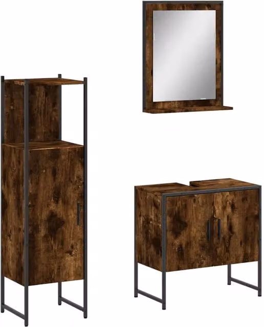 Berkfield Home 3 Piece Smoked Oak Bathroom Cabinet Set in Brown